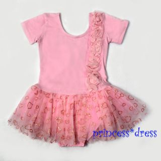 Light Pink Flower Chiffon Glitter Heart Ballet Dress Dance Leotard Tutu 1 7Y