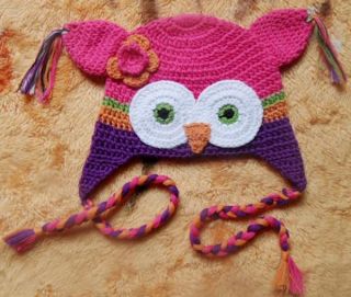 Toddler Baby Owl Ear Flap Crochet Beanie Photography Photo Handmade Hat M05