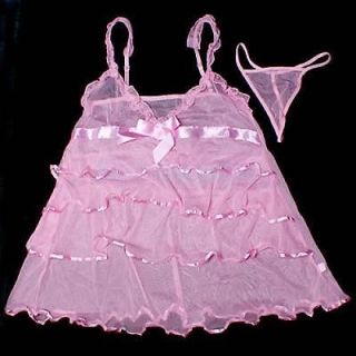 New Sexy Women Girls' Lingerie Costume Sleepwear Pink Dress Babydoll G String