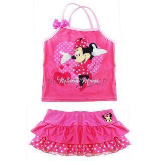Girls Minnie Mouse Polka Dots Swimwear Swimming Costume Kids Bathing Suit Sz 4 8