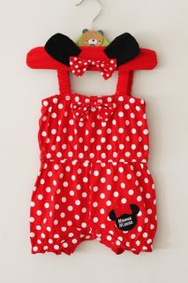 New Infant Baby Girls Bodysuit Headdress 2 Pcs Red Minnie Costume YH255