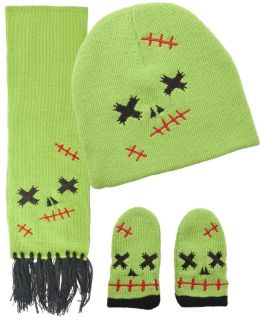 Kids Baby Zombie Scarf Set Gloves Mittens Beanie Hat Goth Punk