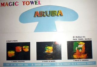 72 Magic Compressed Face Hand Towel Aruba Map 12x12" Souvenir Wholesale Lot