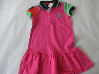 Girls Size 3T Ralph Lauren Pink Colorblock Big Pony Cotton Polo Dress