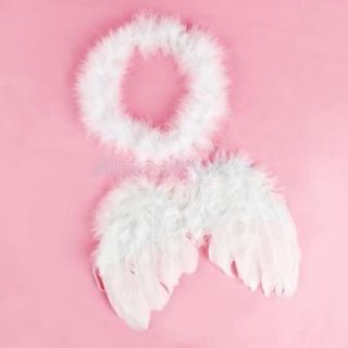 3pc Best White Feather Angel Cupid Wings Halo 0 6M Baby Fancy Costume New
