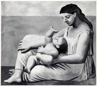1965 Print Pablo Picasso Woman Child Baby Mother Bonding Neoclassical Infant Art