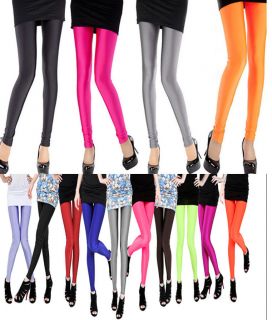 Polyester Spandex Neon Shiny Tights Women's Pants Leggings 18 Colors Fits s L