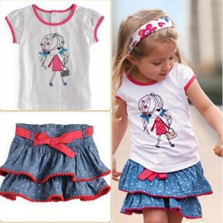 2pcs Kids Girls T Shirt Dress Set "Cute Girl "Outfits Tutu Costume size1 6T D06