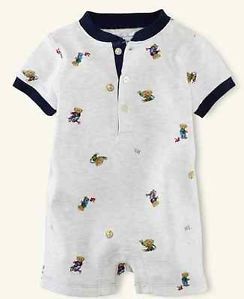 Ralph Lauren Baby Boy Designer Clothes Romper Gray Bear 3 6 9 Months