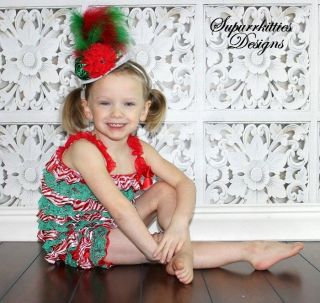 Christmas Baby Petti Romper Red White Green Satin Lace Ruffle Outfit Photo Prop