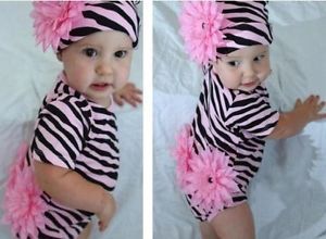 Infant Clothing Set Big Flowers Zebra Baby One Piece Romper Skull Cap 100 24M