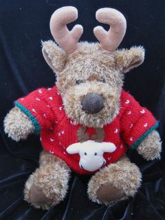Gund Moose Moosicle 1029 Brown Plush Christmas Toy Sweater Red Green Stuffed 20"