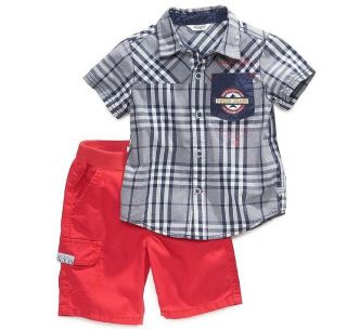 Guess Designer Baby Boy Clothes 2 Piece Shirt Set Navy Red 12 18 24 Months