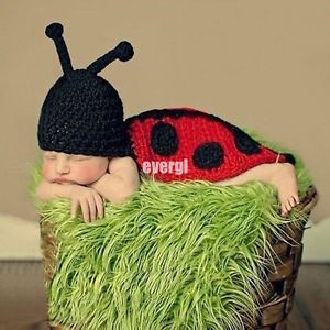 Baby Girls Boy Newborn 9M Knit Crochet Lady Beetle Clothes Photo Prop Outfits