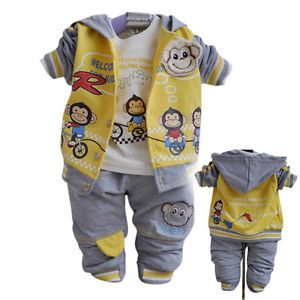 Funny Monkey Baby Boy Clothes 3pcs Set Hoody Tshirt Pants Boy Outfits Clothing