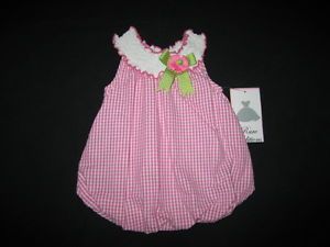 New "Pink Gingham Flower" Romper Dress Girls 6M Spring Summer Baby Clothes