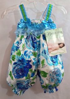 NWT Bonnie Jean Bonnie Baby Girl's Infant Blue Floral Romper Size 3 6M $30