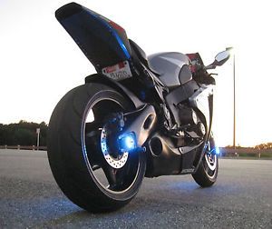 2 Blue LED Motorcycle Wheel Pod Light Bespoke Glow Accent Stunt Bike Yamaha R6