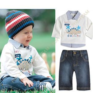 Boy Kids Baby 1 6Y 2pcs Cartoon Top Jacket Jeans Outfit Pant Set Clothing FT55