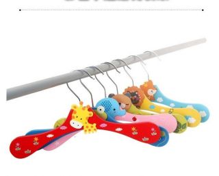 10x Assorted Color Animal Baby Kids Trouser Clothes Wardrobe Coat Wood Hangers