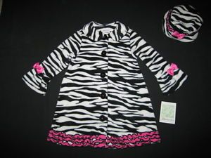 New "Zebra Pink Ruffle" Jacket Hat Girls 24M Fall Winter Clothes Baby Coat