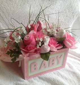 Baby Gift Basket Girl Clothing Bouquet Onsies Bibs Hat Washcloth