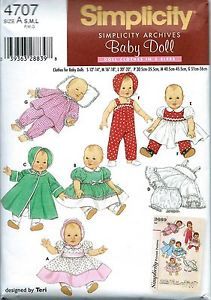 Baby Doll Clothes Pattern 3 Sizes 12 14" 16 18" 20 22 Simplicity No 4707