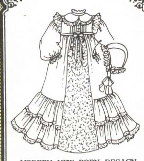 18 19"Modern New Born Baby Doll Christening Dress Gown Slip Bonnet Pattern
