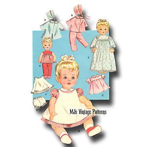 Vintage Baby Doll Clothes Dress Wardrobe Pattern 22" 23" Toodles Kissy