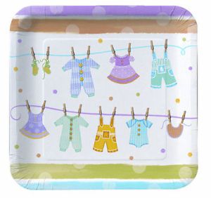 Baby Shower Party Tiny Baby Clothes Theme 9" Dinner Plate 8 Pack