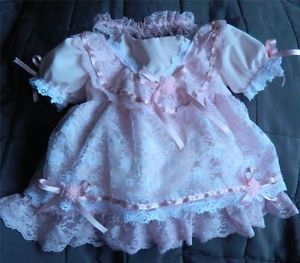 Pink White Lacey Dress Band 21 24" Reborn 0 3 Month Baby Doll Clothes Girl