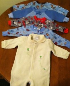 Lot of 5 Baby Boy Clothes Footed Long Sleeve Sleepers 12 Months