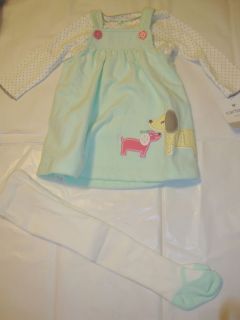 Baby Girl Newborn Mint Green Polka Dot Puppy Dress Carters New NB Gift $28