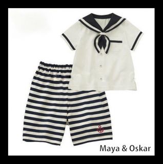 Baby Toddler Boy Summer Sailor 2 Piece Marine Suit Top T Shirt Shorts 6 30M
