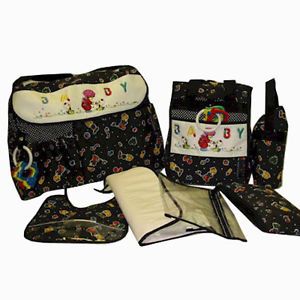 Baby Boy Girl Unisex 9 Pcs Polka Dot Diaper Bag Set LG SM Bags 2 Key Rattles