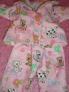 Clothes Bitty Baby American Girl Pink Puppy Peace Flannel PJ'S