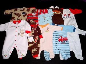 Used Baby Boy Sleepwear Pajamas PJ's Sleepers Newborn NB Fall Winter Clothes Lot