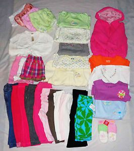 Lot of 31 Baby Girl Clothing Pant Top Shorts Skirt Socks Size 0 3M 12M 24M 2T