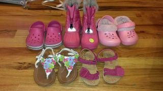 5 Pairs Toddler Girls Shoes Size 7 Crocs and Others