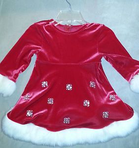 EUC Girl Santa Holiday Christmas Red Dress Bonnie Baby 6 9 month Portrait Party