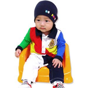 Made in Korea Collar Patch Blocks Baby Boy Girl Infant Clothing OA 959 Navy