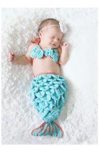 Baby Infant Newborn Mermaid Knit Crochet Clothes Photo Prop 0 12M Blue