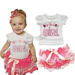 2pcs New Baby Outfit Birthday Girl Top T Shirt Tutu Skirt Pettiskirt Dress Party