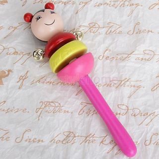 Cute Smiling Face Wooden Jingle Hand Bells Toy for Baby Kids Musical Instrument