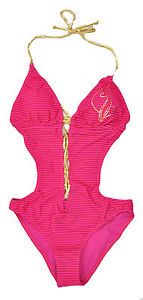 Baby Phat Womens Pink Striped One Piece Padded Swim Suit Size s M L XL $72