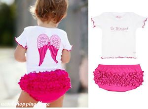 2pcs Infant Newborn Baby Girl Top Ruffle Pants Shorts Set Clothes Outfit Angel