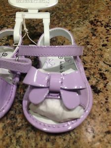 NWT Lavender Purple Bow Patent Leather Sandals Girls 2 Baby Shoes New