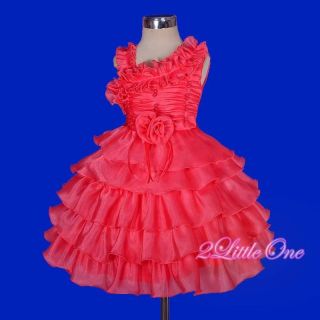 Organza Tiered Dress Wedding Flower Girl Pageant Party Coral Toddler Sz 2 3T 239