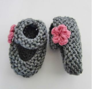 Gray Baby Girl Booties w Pink Flower Infant Mary Jane Gap Shoes Newborn Socks