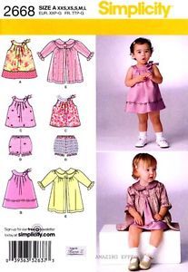Simplicity Pattern 2668 Baby Clothes XXS L Dress Top Panties Coat Infant Sewing
